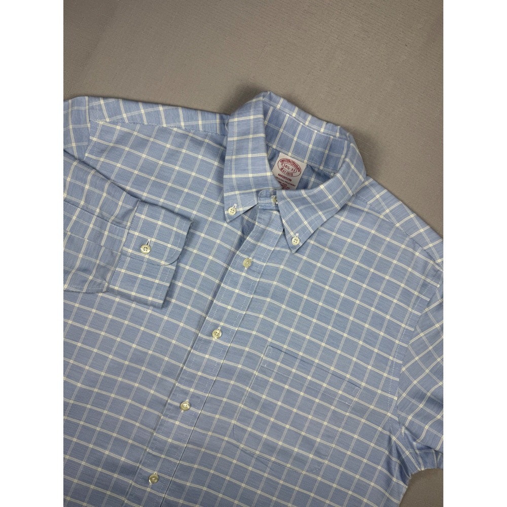 Brooks Brothers Madison Light Blue Grid Non-Iron Supima Cotton Shirt 14.5 33